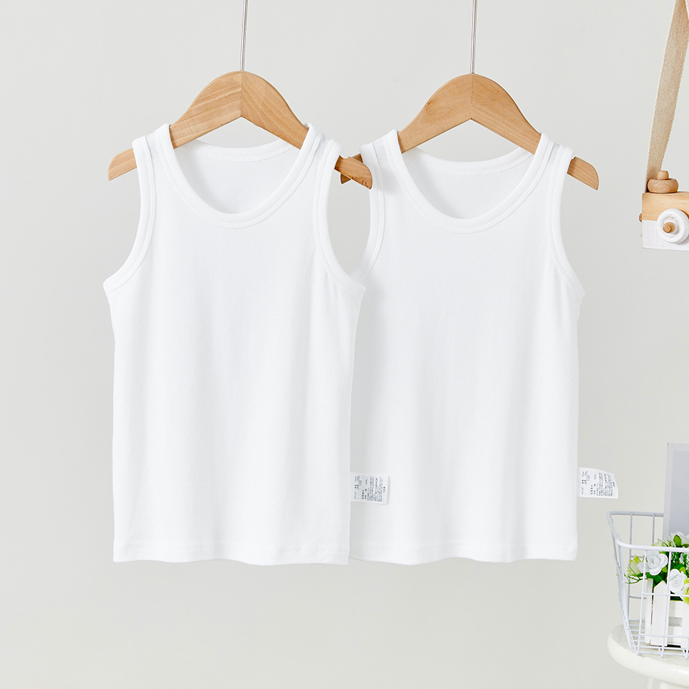 Children's Vest 2 Pack Pure White No Fluorescent Japanese Baby Boys and Girls 100 Cotton Mesh Sleeveless Summer Thin Base