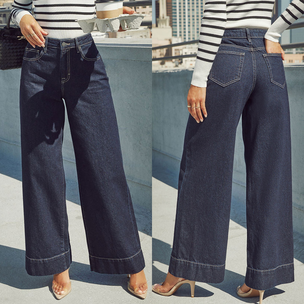 Cross-Border 2025 Spring and Summer New Wide-Leg Pants Washed Fashionable High-Waisted Long Wide-Leg Jeans Pants for Women