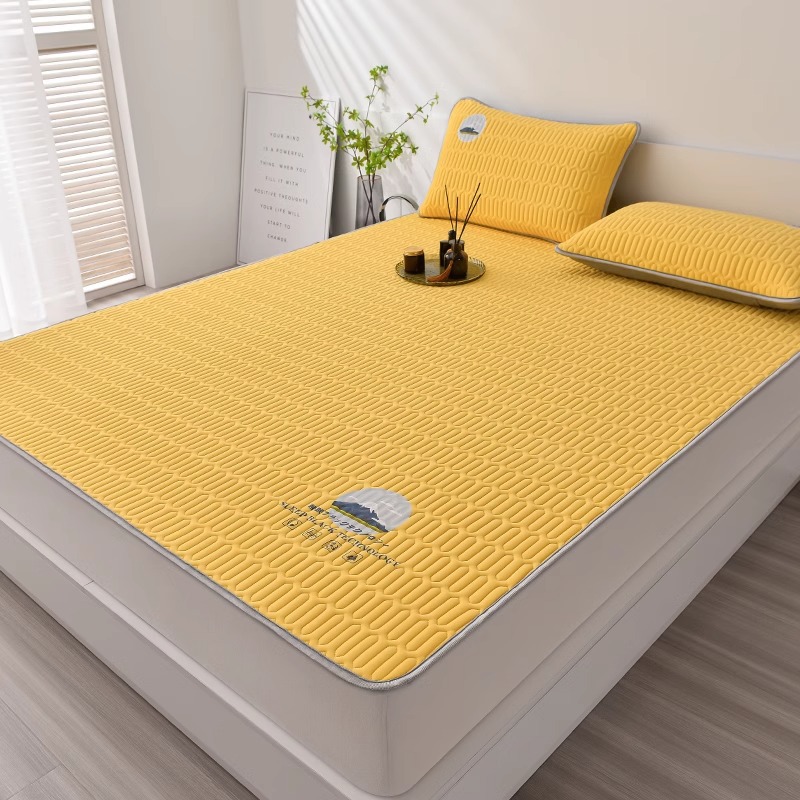 Picture of New Summer Ice Silk Latex Mat Three-Piece Set of Fitted Sheets Foldableing Dormitory Student Single Machine Washable Mat