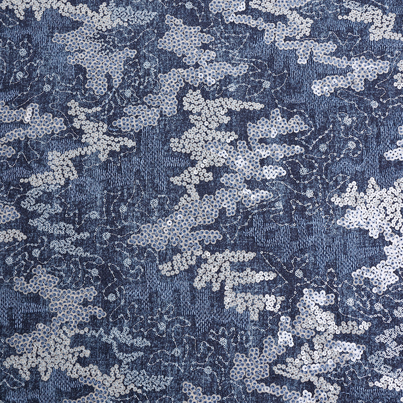Picture of Washed Denim Sequin Embroidered Cloth Jumpsuit Skirt Shorts Fabric in stock Supply