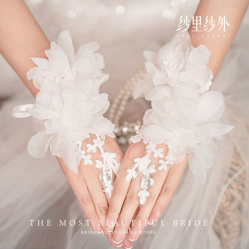 Bride Wedding Gloves Wedding Proposal Party Photo Super Fairy Hand Flower Wedding Flower Lace Long Short Gloves