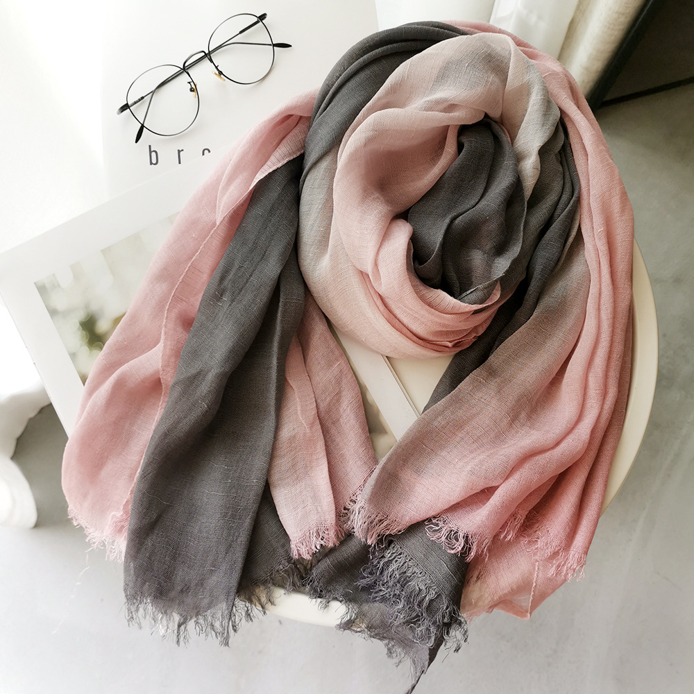Picture of Foreign Trade Cotton Linen Scarf Scarf Women's Autumn and Winter Gradient Color-matching Japanese and Korean Lady Mori Girl Style Slub Yarn Shawl