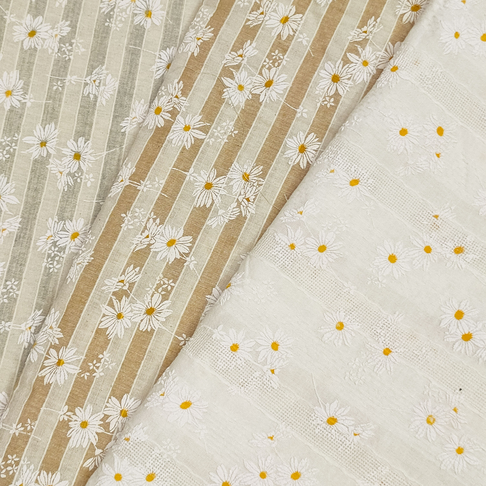 Spring and Summer Style Small Fresh Foam Daisy Small Floral Plant Woven Fabric Dress Women's Fabric Home Boutique