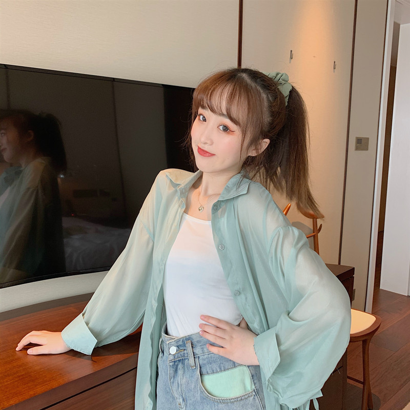 Picture of Summer Korean Style Loose Long-Sleeved Cardigan Outwear Blouse Southeast Asian Women's Solid Color Thin Windbreaker Sun Protection Clothing for Women