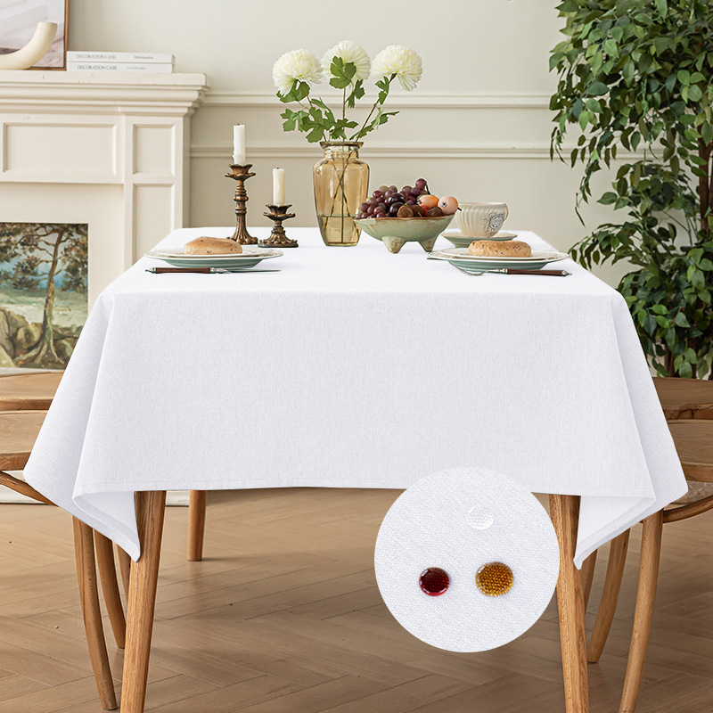 Picture of Imitation Cotton and Linen Fabric Tablecloth Waterproof Wash-Free Light Luxury High-Level Rectangular Coffee Table Cloth Non-Slip Desk Tablecloth Dustproof