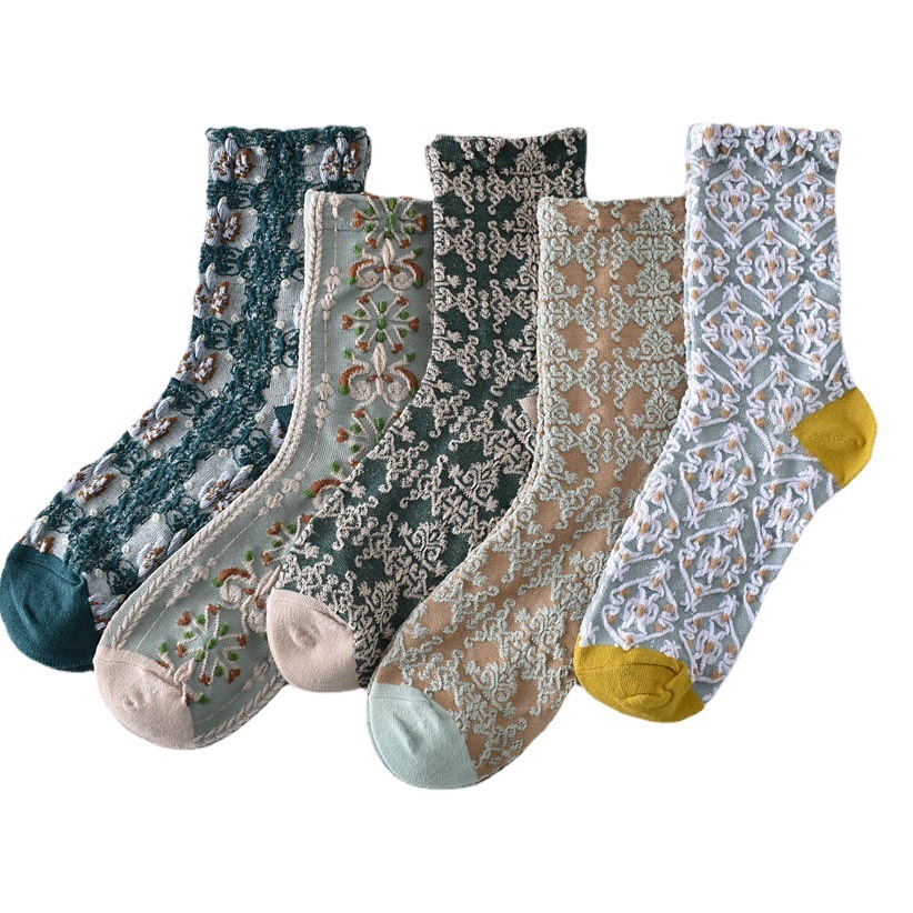 Palace Three-Dimensional Socks Women's Mid-Dimensional Socks Internet Popular ins Trendy Japanese Korean Style High-Top Retro Stocking Women's Embossed