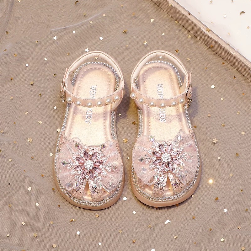Children's Sandals Girls Shoes 2025 New Summer Baby Girl Pearl Little Girl Bow Sweet Princess Shoes