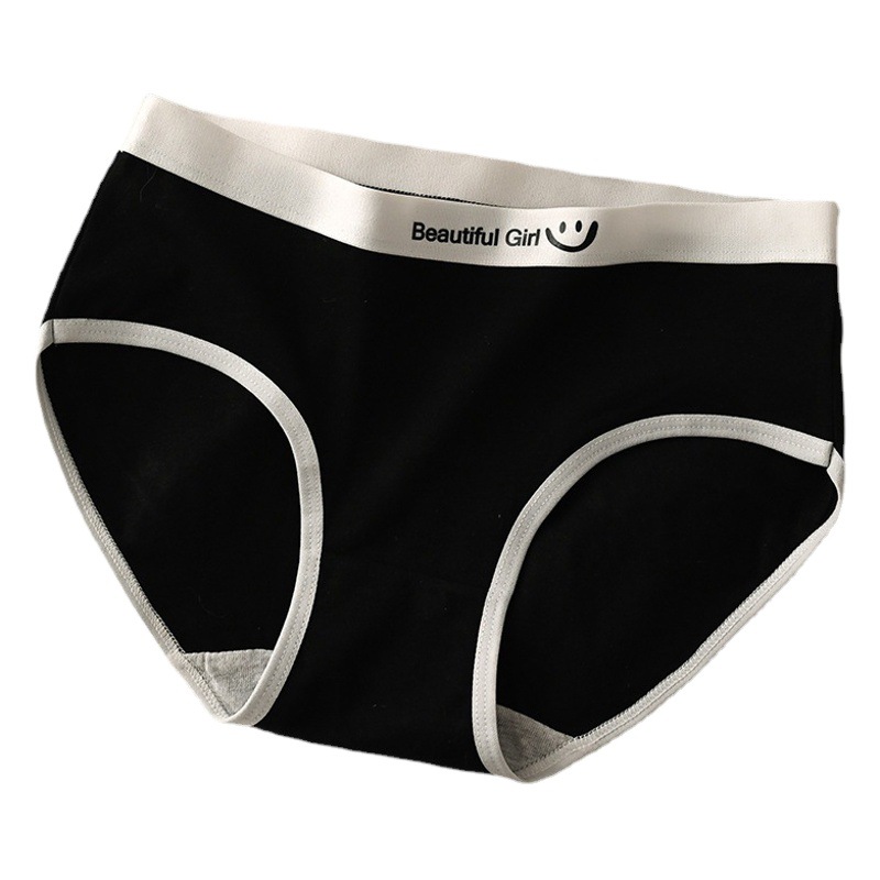 Japanese Style Underwear Women's Simple Sporty Black and White Grey Girl's Fashionable Cute Comfortable Breathable Mid-Waist Girls' Briefs