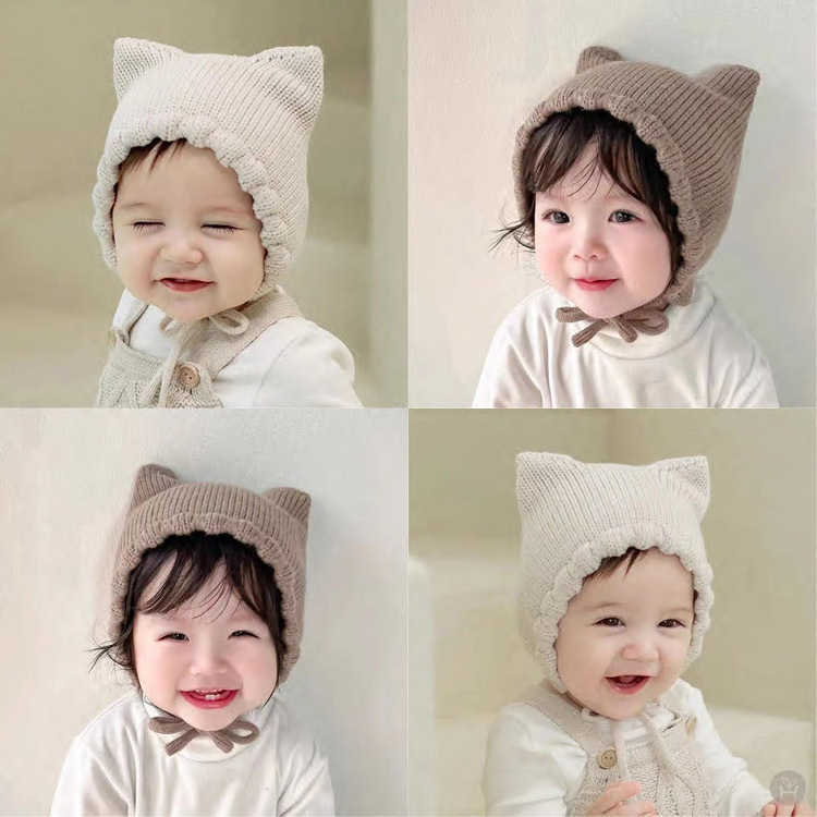 2023 New Autumn and Winter Double-Corner Cute Ear Protection Baby Woolen Hat for Boys and Girls with Double-Corner Cute Knitted Hat
