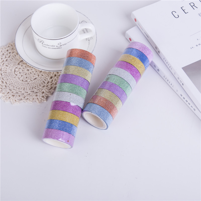 Handbook Decoration Handmade Shiny Colorful Glitter Tape DIY Border Photo Album Decoration Rice Number 1.5Cm*10M