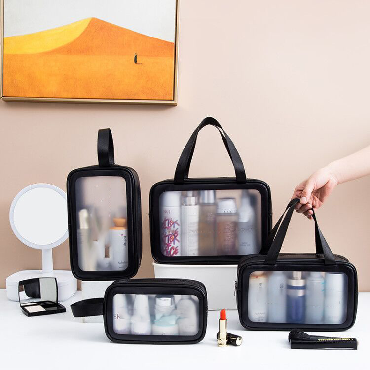 Picture of Transparent Cosmetic Bag PVC Wash Bag Three-Piece Set Translucent PU Frosted Bath Swimming Large Capacity Storage Bag for Women
