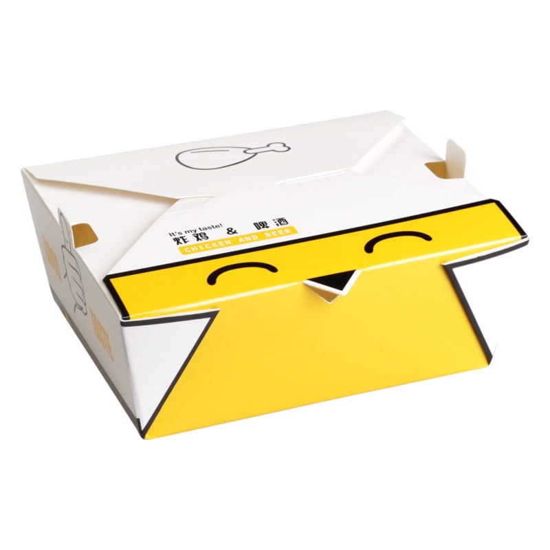 Disposable Kraft Paper Fried Chicken Packaging Meal Box Chicken Face Printing Korean Style Fried Chicken Takeaway Paper Box Degradable Box