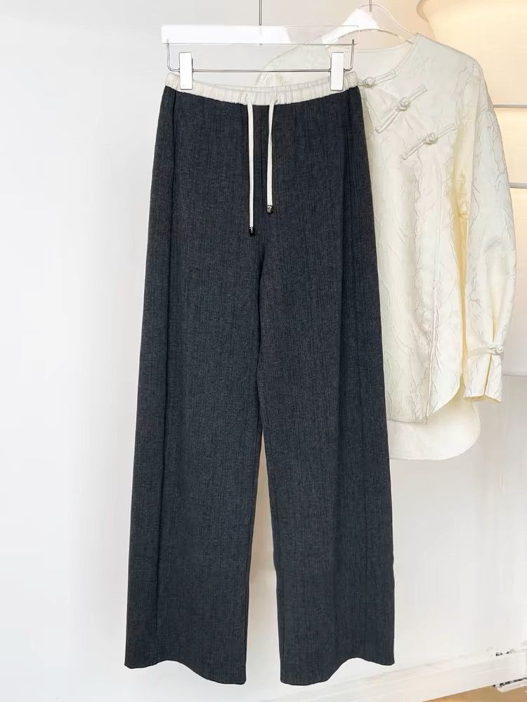 Elegant Stitching Design Sense Casual Pants Women's 2025 New Spring and Autumn Fashion High Waist All-match Slimming Straight Wide-leg Pants