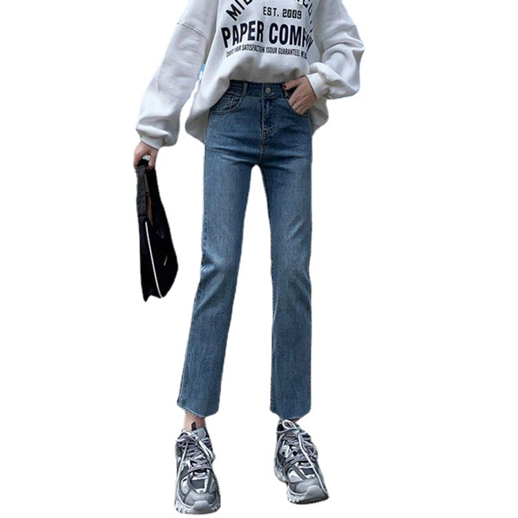 Picture of Straight Leg Jeans Women's Retro Loose High Waist Slimming 2021 New Stretch Petite Burr Edges Autumn