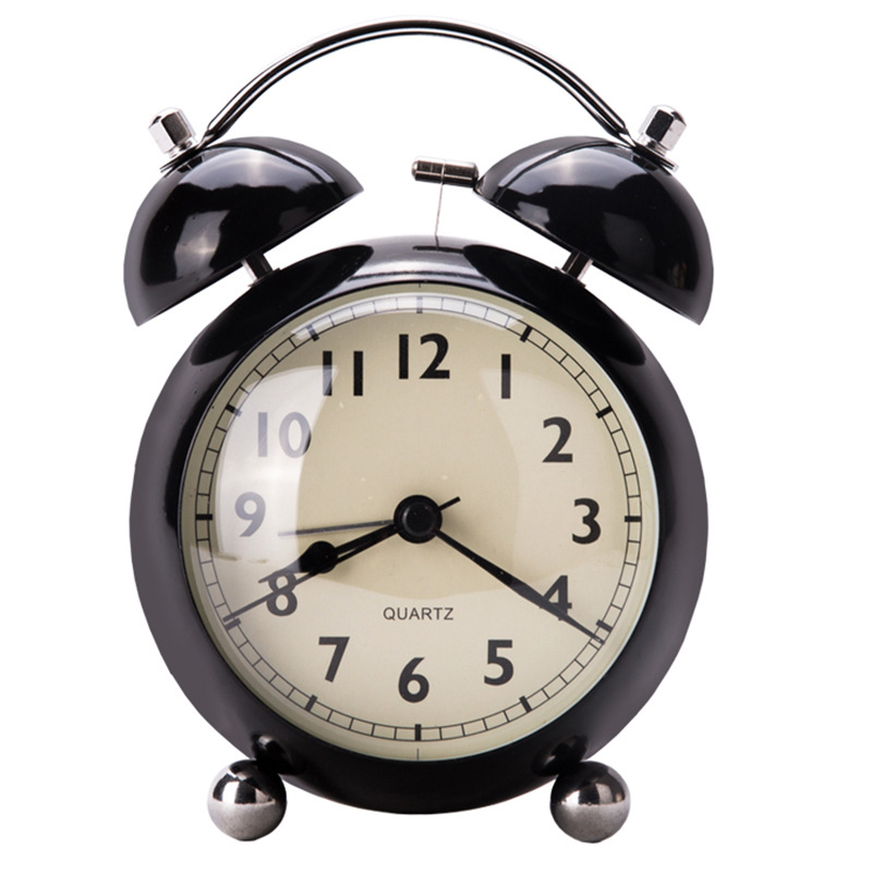 Picture of European-style retro pointer desk clock metal creative bell alarm clock desktop mute student night light quartz desk clock