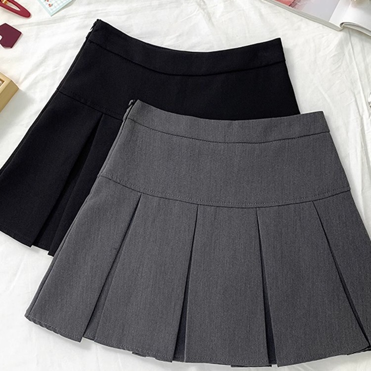 Grey Pleated Skirt Women's Spring and Autumn High Waist Skirt Design Sense Slimming All-match Anti-glare A- line Skirt 2024 New Style