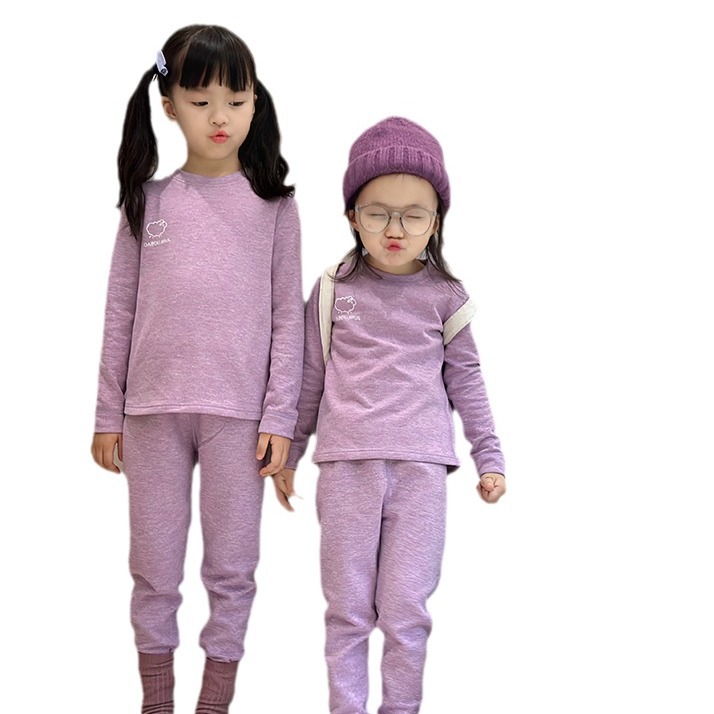 Picture of Children's wool thermal underwear suit baby silk autumn clothes long pants middle and big children autumn and winter double-sided brushed pajamas