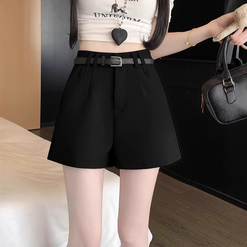 Casual and Fashionable Black Suit Shorts for Women to Wear Outside Spring New High-Waist Slimming Look A-Line Shorts Wide-Leg Boot Pants