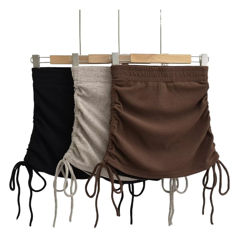 2024 early spring new pure desire style hot girl sports skirt solid color side drawstring hip skirt skirt skirt