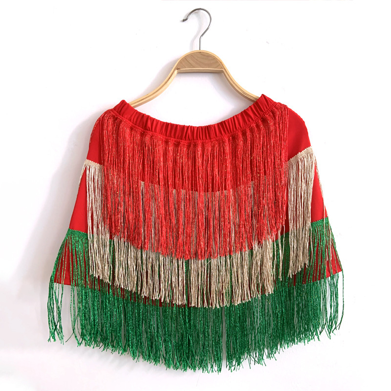 New Halloween European and American retro color bronzing tassel skirt skirt adult Latin stage performance clothing