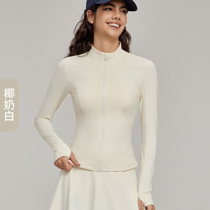 Picture of New Style Vertical Collar Zipper Slim-fit Sunscreen Clothing Women's Original Yarn Cool Sunscreen Skin Clothing Tight Waist Thin Outer Wear Riding Clothes
