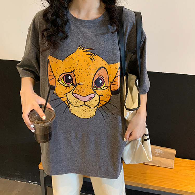 Vintage Hong Kong-style Early Spring Short-sleeved Women's 2024 New Korean-style Loose Trendy Lion King Printed T-shirt