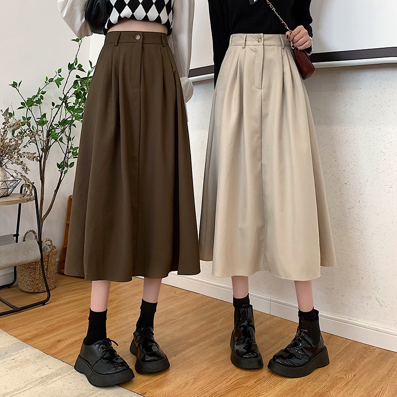 Vintage High Waist Skirt Women's 2024 Autumn and Winter New Korean-style Slimming Mid-length Skirt Popular Large Swing A- line Skirt Trendy