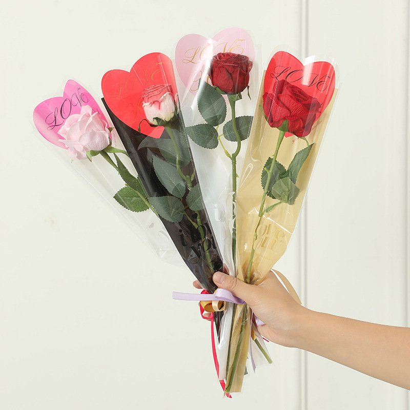 Valentine's Day Flower Single Bag Carnation Rose Immortal Flower Handmade Wool Flower Transparent Flower Bouquet Packaging Material