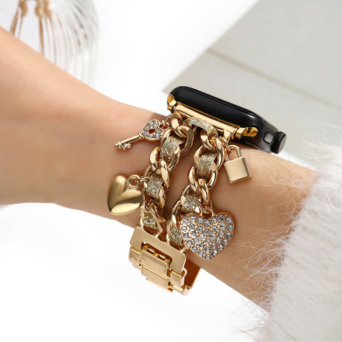 New Gold Love Heart Pendant Women Apple Strap for iwatch987654321 Generation Metal Apple