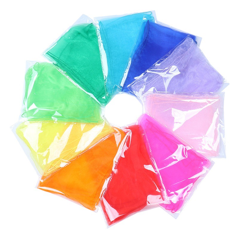 61 Children's Day Kindergarten Performance Small Gauze Solid Color Chiffon Nylon Children's Dance Silk Scarf Square Scarf Wholesale