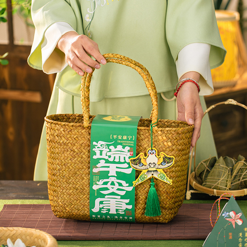 Dragon Boat Festival Gift Bag, Zongzi, Meat Zongzi, Tote Packaging Bag, Straw Woven Gift Bag, Empty Box, Creative Tote Packaging Box, in Stock