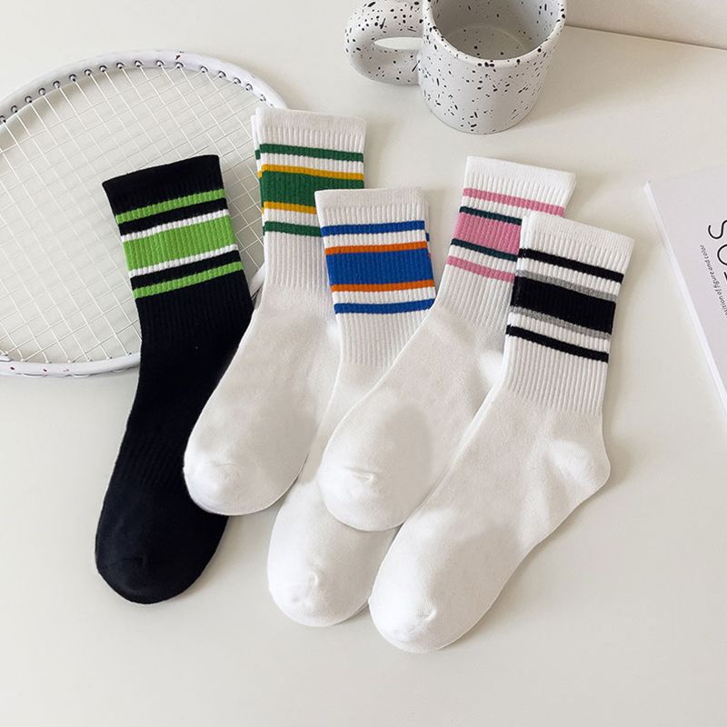 Picture of Socks striped women's mid-calf length socks ins popular Net red rainbow versatile sports outerwear solid color stockings long high waist