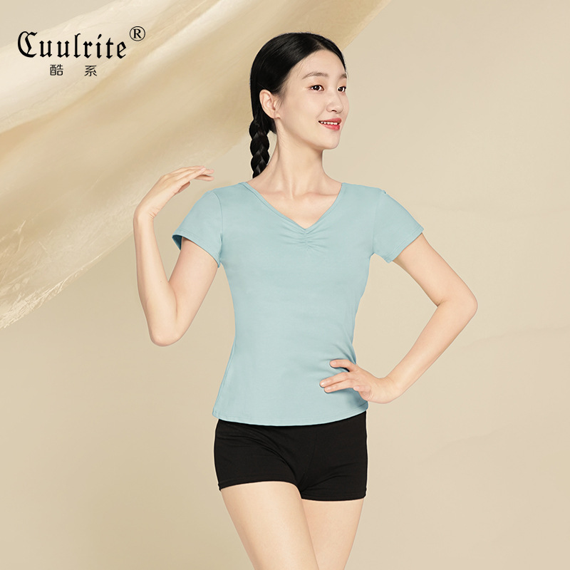Ballet Clothing for Adult Women Summer Chest Pleated Short-Sleeved Teacher Body Suit Dance Modern Dance Practice Clothing Top