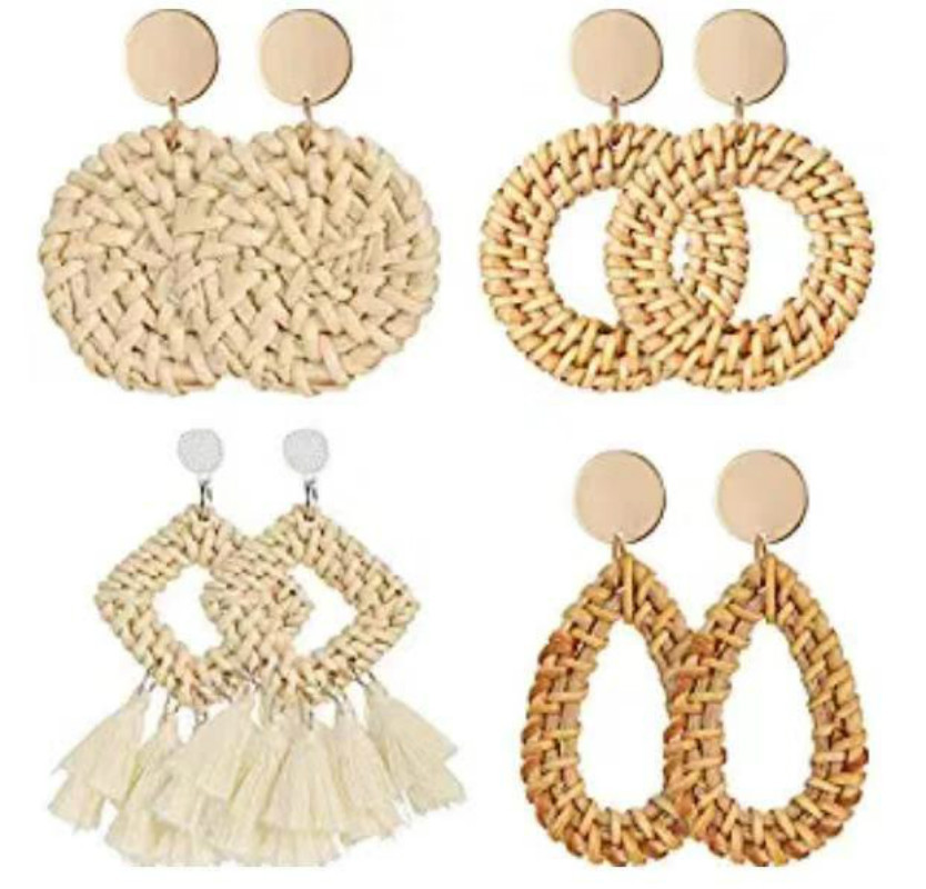Picture of European and American Cross-Border Amazon Hollow Square Tassel Earrings, Fashionable Retro Personality Geometric Rattan Set Earrings