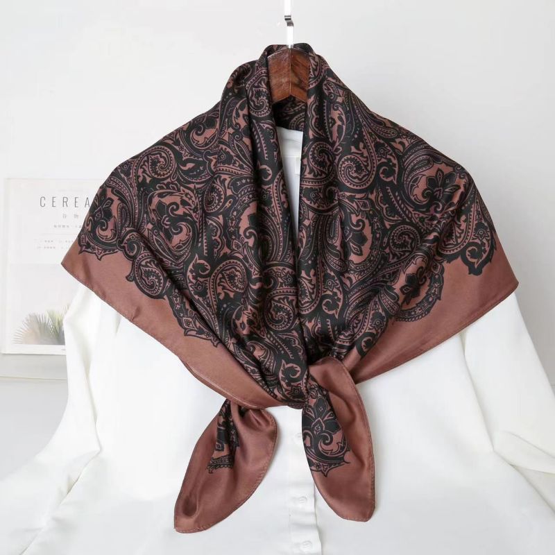 Picture of Autumn and winter all-match shawl animal printed black and white simple large square 90*90CM imitation silk twill silk scarf for women