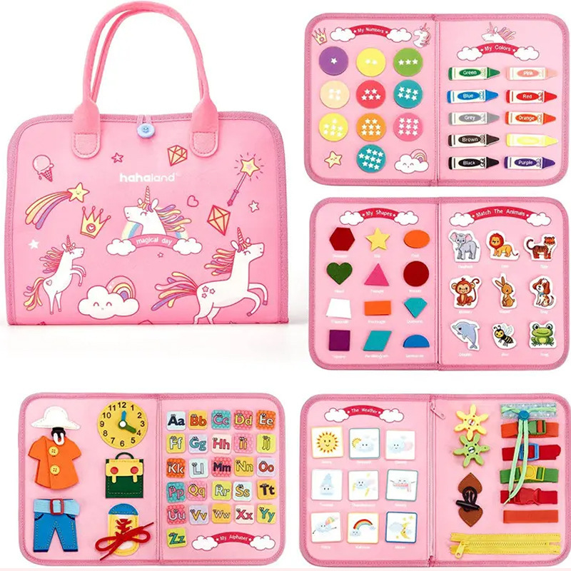 Cross-Border Kidsren's Felt Busy Board Early Education Toys Daily Life Common Sense Dressing and Shoelaces Felt Bag Felt Learning Board