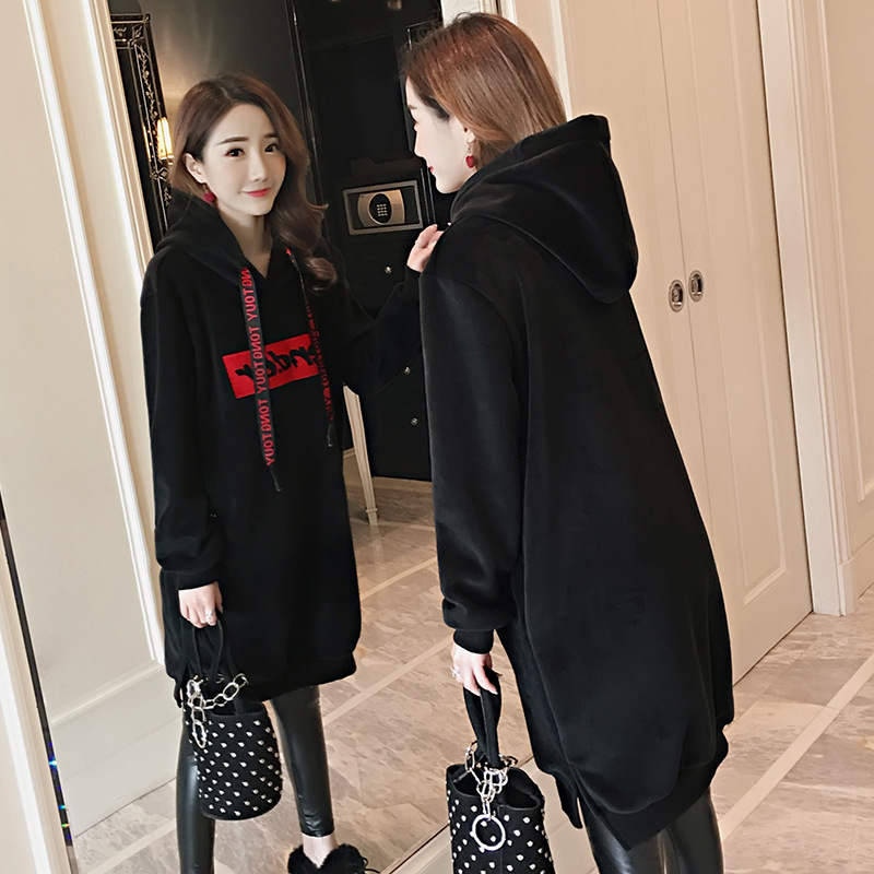 Maternity Wear Loose Sweatshirt Autumn and Winter Mid-Length Dress Jacket Gold Velvet Warm Spring & Fall New Trendy Tops