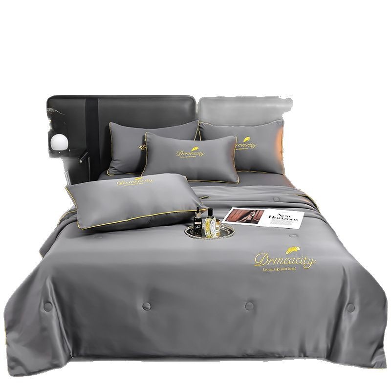 Picture of Class A Washed Ice Silk Summer Quilt Four-piece Set Summer Cool Quilt Nude Sleeping Embroidered Air-conditioning Quilt Cool Silk Summer Thin Quilt