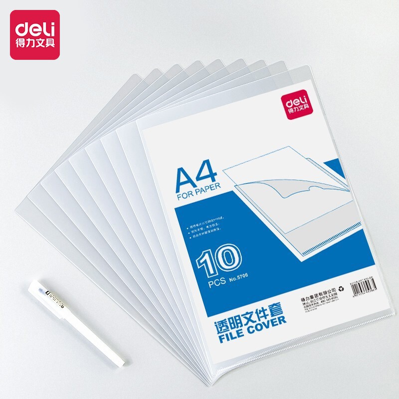 Deli 10 only A4 transparent file sleeve L type file bag two page folder file express bag 5706