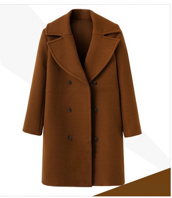 Picture of European and American autumn and winter plus size cross-border women's woolen coat women's double-breasted long windbreaker woolen coat wholesale
