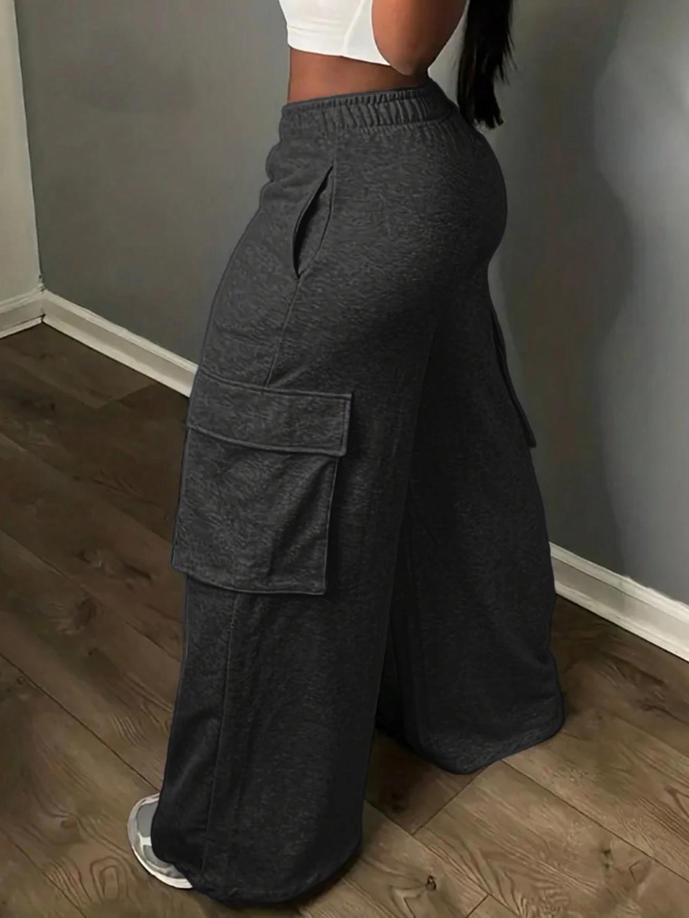 2025 European and American Amazon Casual Tooling Style Pocket Wide Leg Women's Trousers