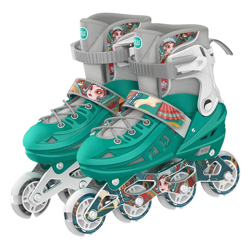 Swai Guochao Flat Flower Beginner Roller Skate Straight Row Single Row Children's Skate Adult Roller Skate Adjustable Girl