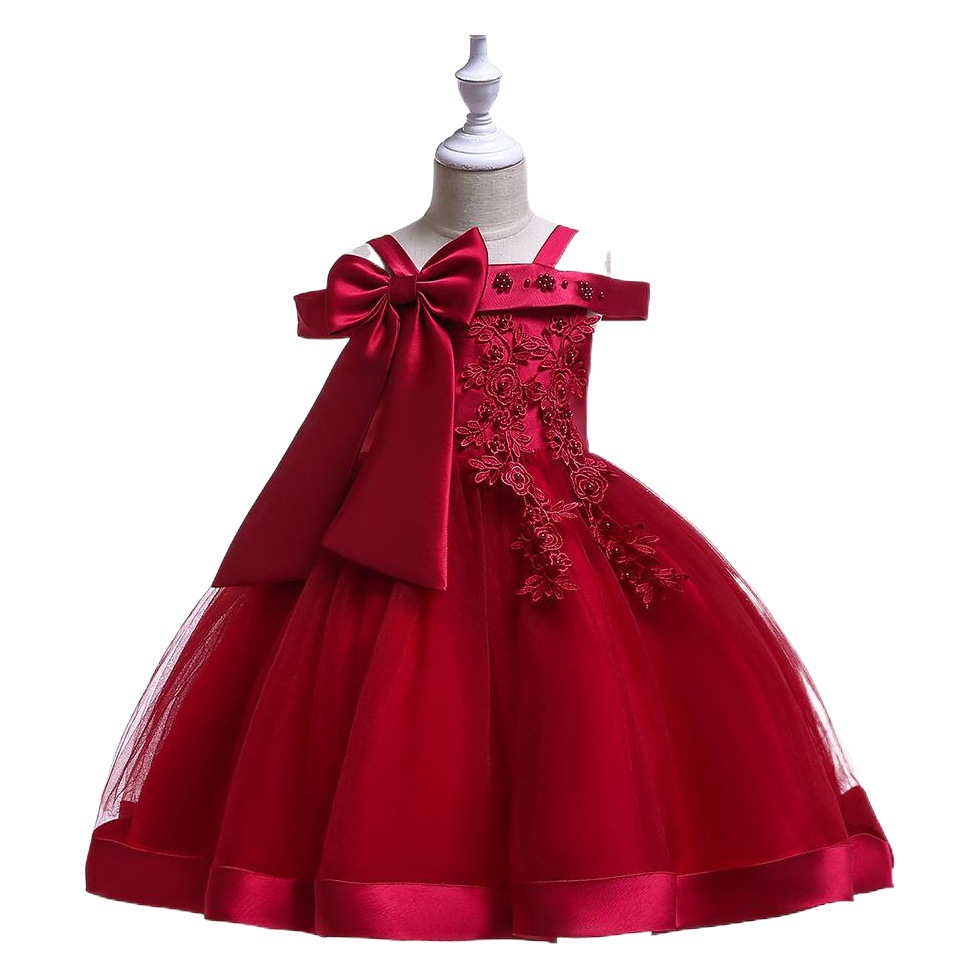Picture of Flower Girl Dress Suspender Dress One Shoulder Beaded Princess Dress Mesh Twill Forged Cloth Kidsren's Wedding Dress