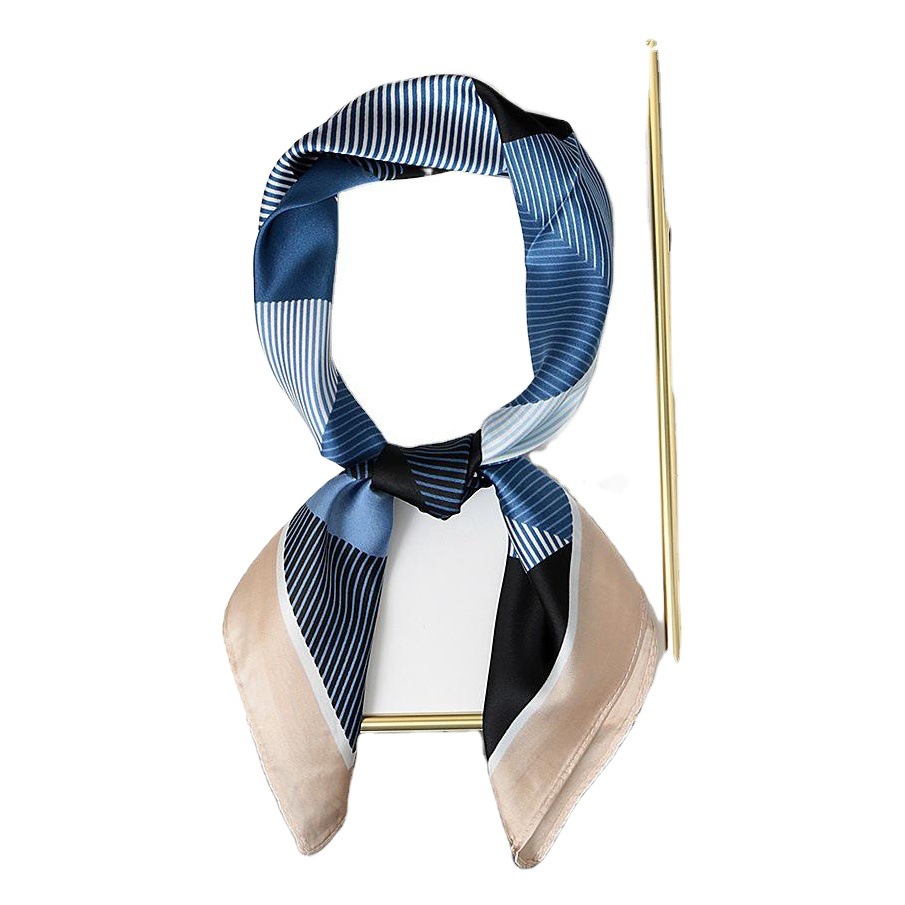 Blue beige retro color matching geometric small square scarf ladies thin silk scarf spring and autumn new fashion scarf western style small scarf