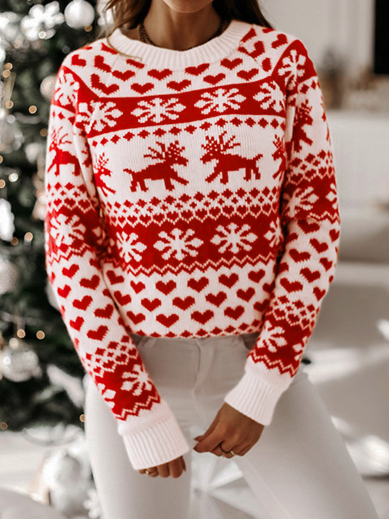 Foreign Trade Cross-border Europe and America Amazon Source Manufacturers Sweater Women's Long Sleeve Crewneck Christmas Knitwear Spring Autumn Winter