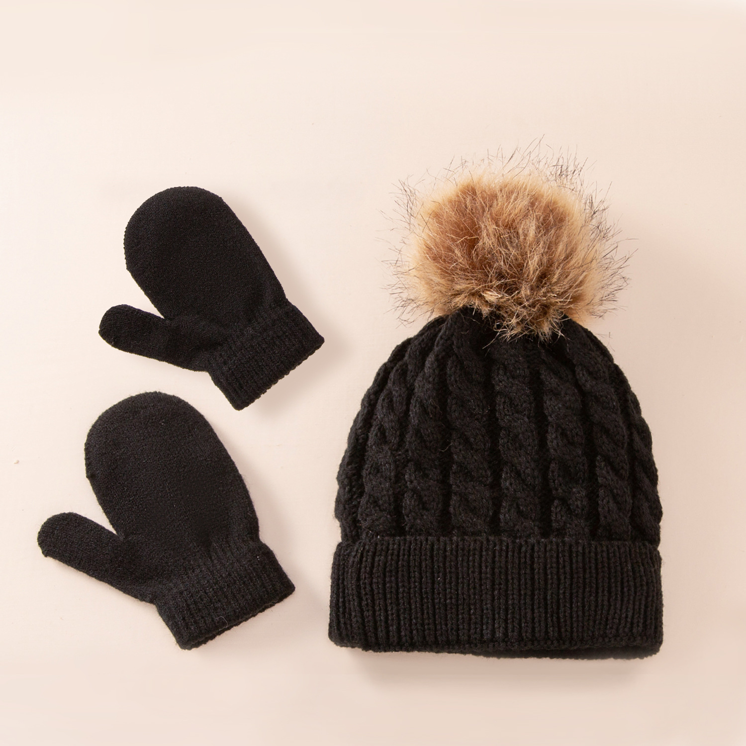Picture of New wool monochrome twist warm children's hat scarf gloves two or three-piece spot children's hat set
