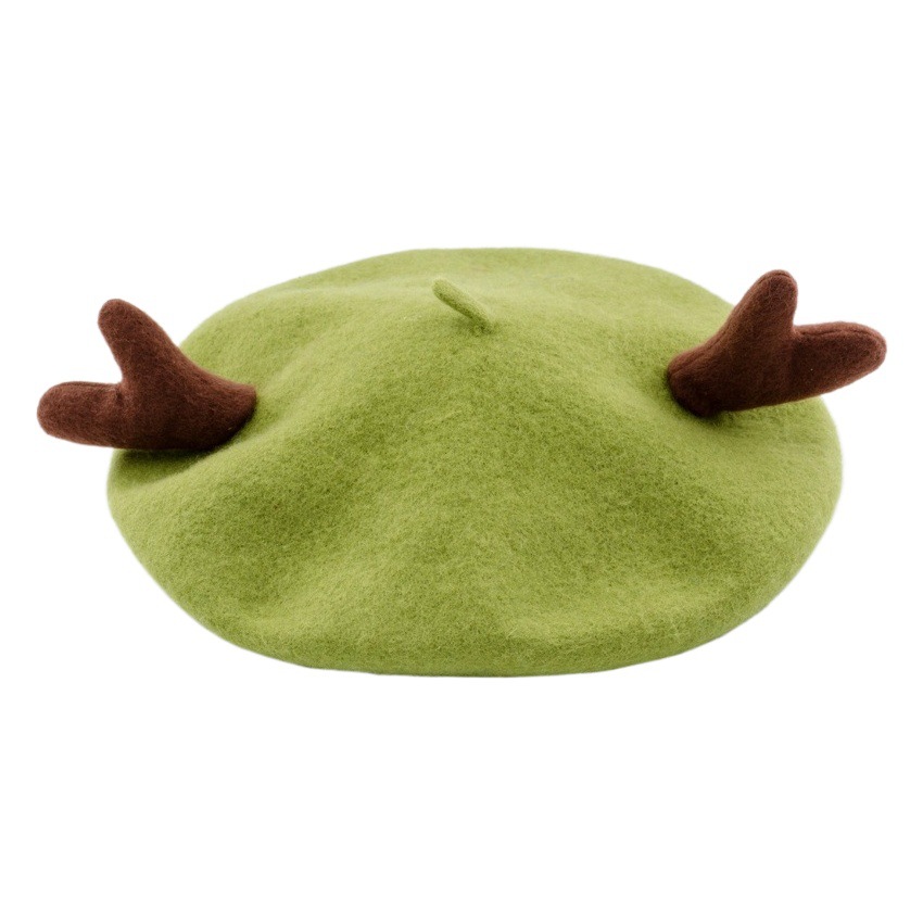 New Wool Teed Antler Beret Cute Autumn and Winter Women Antler Cap Christmas Beret Multicolor