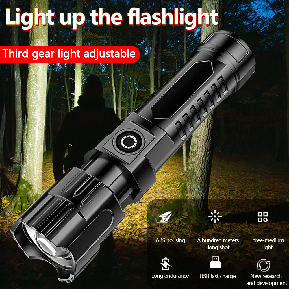 Cross-border new strong flashlight outdoor home camping long-shot usb charging zoom led light Amazon