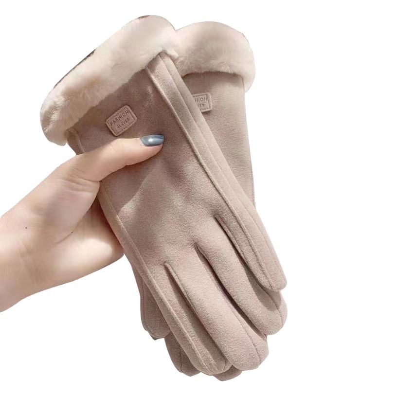 Women's winter warm fleece-lined thickened winter riding cold-proof touch screen cotton gloves