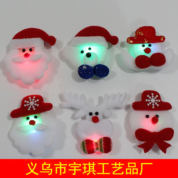 Plush Santa Claus Snowman Christmas Flash Badge led Glowing Brooch Badge Christmas Gift Supplies